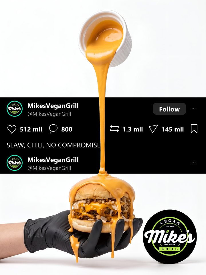 The Carolina Burger post made from it: cheese sauce pouring onto the burger